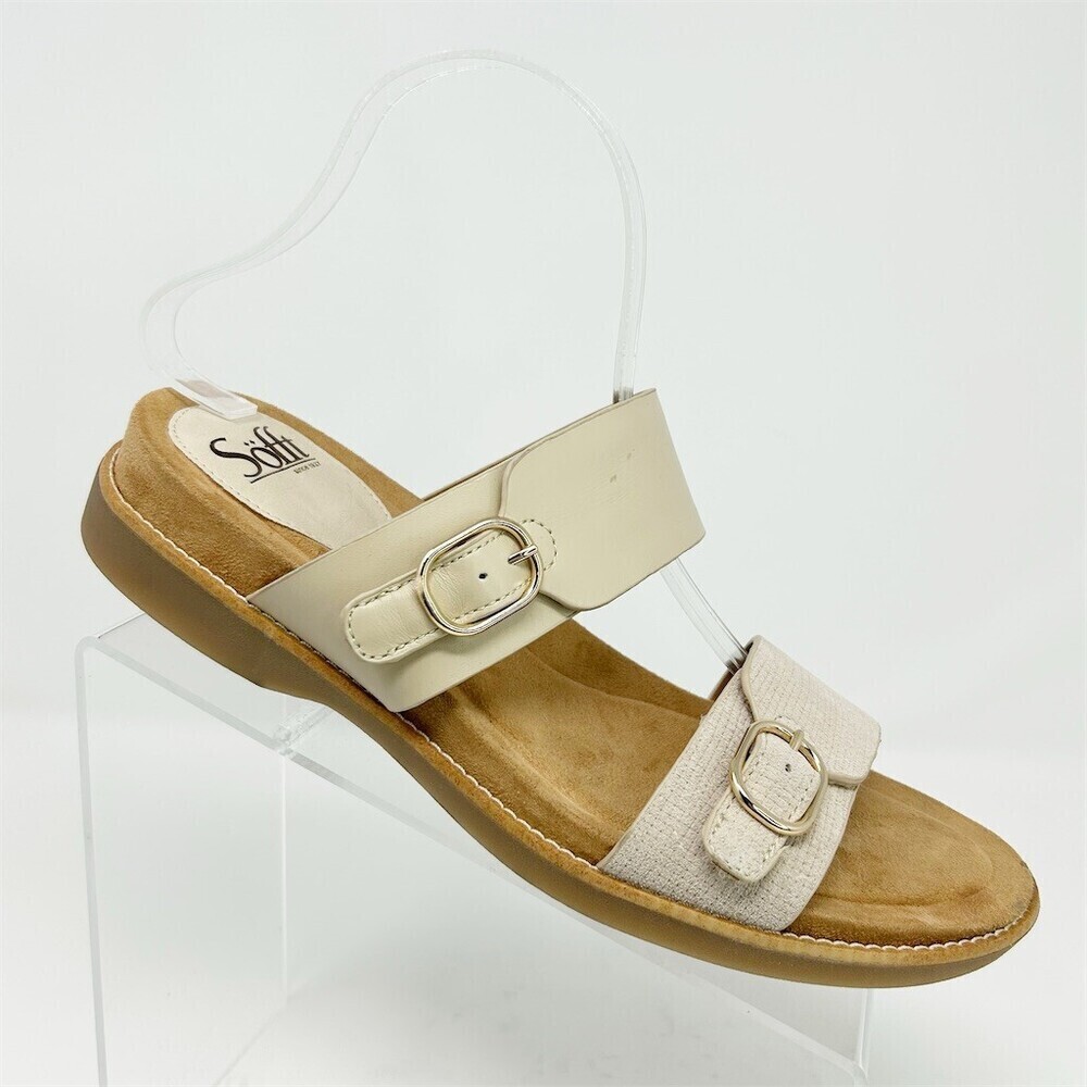 Söfft Bernise Women's Slide Sandals Beige Two-Tone Double Strap Buckle Size 10